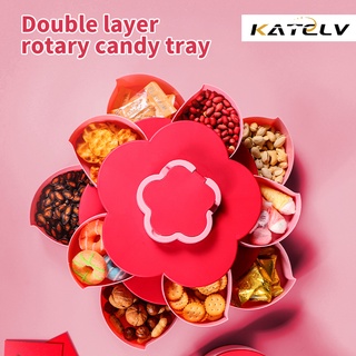 KATELV Creative Double-Deck Nut Candy Tray Flower Food Display Plate Storage Box Nuts Snack Rotating Gift Bottom Anti Slip Year Halloween