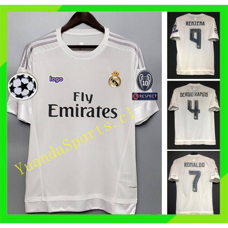 เสื้อกีฬาแขนสั้น ลายทีมชาติฟุตบอล Real Madrid 2015 2016 15/16 SERGIO RAMOS 4 RONALDO 7 BENZEMA 9 ชุด