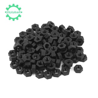 100 pcs M3 thread insert lock fixing screw nylon nuts hexagonal black