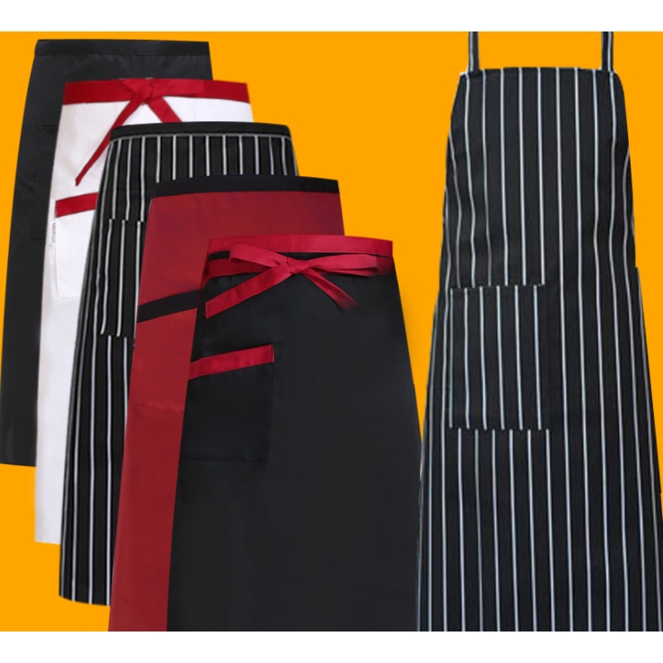 ใหม่ล่าสุด ผ้ากันเปื้อน สีพื้น สําหรับเชฟ บริกร ร้านคาเฟ่ บาร์บีคิว ผ้ากันเปื้อน อุปกรณ์ครัว