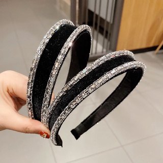 Korean Rhinestone Velvet Crystal Beads Headband Diamond Fashion Wide Hair Band for Women Hair Accessories