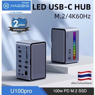 Hagibis U100pro USB C Docking Station Dual Monitor, LED Strip Light USB-C Hub Type-C Adapter with HDMI, M.2 SSD 100W PD