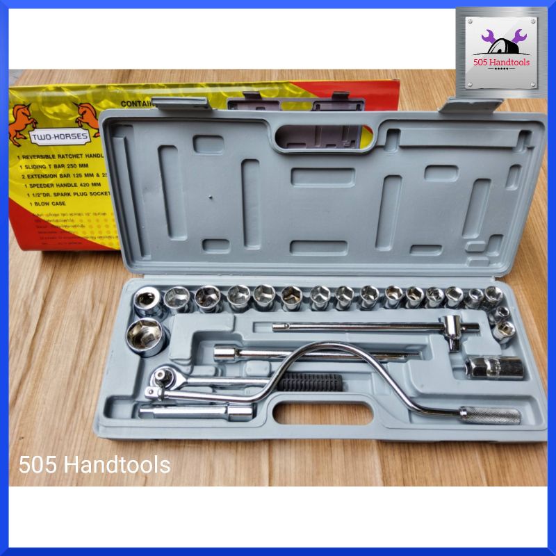 บล็อคชุด TWO HORSES 1/2'' 25 ตัวชุด 6 เหลี่ยม บล็อกชุด สินค้าพร้อมส่ง