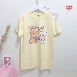 (pimmibunny.shop)เสื้อยืดลายน้อนหมี น้อนกระต่ายสุดน่ารัก cotton100%