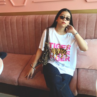 Live293# เสื้อขาว “Tiger” S-XXL อก 32-50 สไตล์เกาหลี Dream Big Tshirt โอเวอร์ไซน์ สาวอวบใส่ได้ สีขาว คอกลม เเฟชั่น