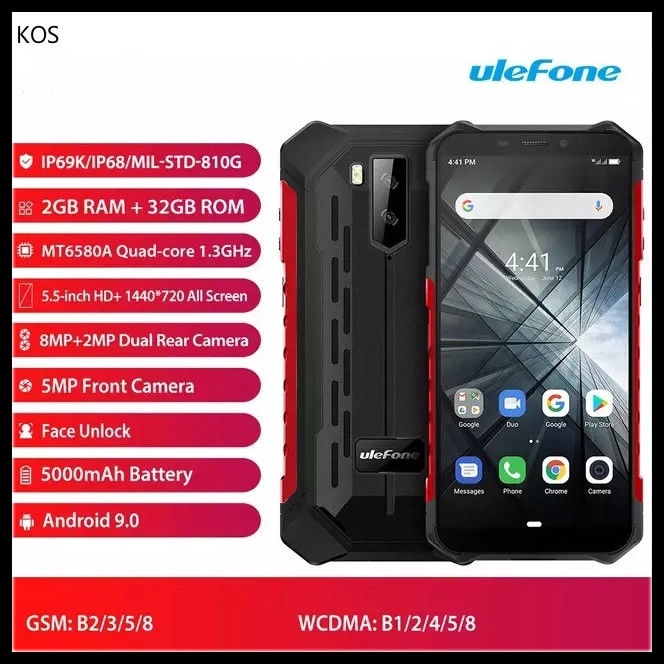 สมาร์ทโฟน Ulefone x3  Android 9.0 5.5 นิ้ว Quad Core IP68 กันน้ำ 5000mAh 2G + 32G โทรศัพท์มือถือ