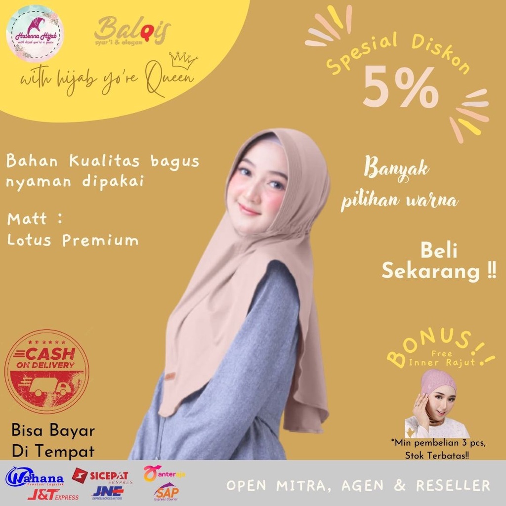 ผ้าคลุม Drawstring Hijab Bergo Antem Mom Polos Matt Lotus Premium By Balqis Hijab