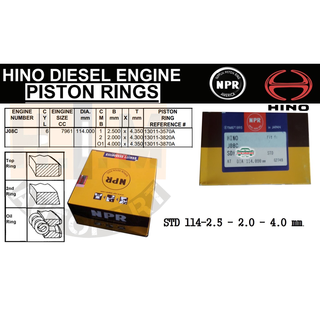 แหวนลูกสูบ   JO8C-T  NPR  (1ชุด มี 6 สูบ)