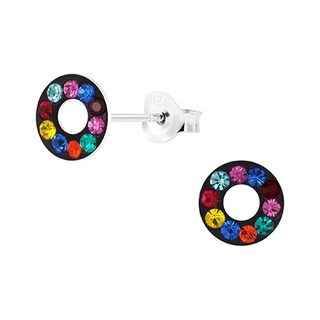 SILVER THAI Round shaped rainbow crystal stud earrings ต่างหูวงกลมรล้อมวงหลายสีขนาด8มินใส่เที่ยวก็ดูดีคะ