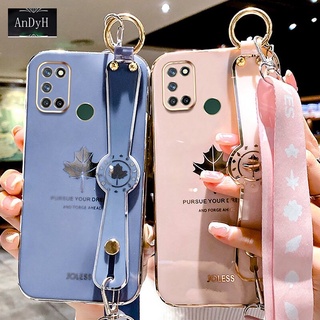 Andyh เคสโทรศัพท์มือถือ ลายใบเมเปิ้ล พร้อมสายคล้องมือ สําหรับ OPPO Realme 7i C17