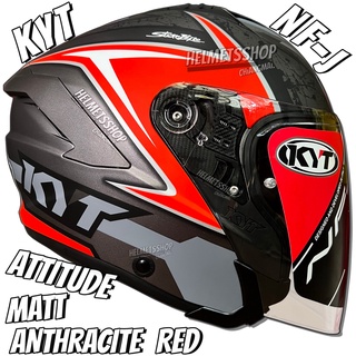 KYT NF-J ATTiTUDE MATT ANTHRACITE RED [ เปิดหน้า ] [ แว่น 2 ชั้น ] [ นวมถอดซักได้ ] [ มีช่องเว้า ]