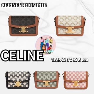 CELINE  TRIOMPHE/CELINE  TRIOMPHE ผ้าใบ Arc de Triomphe/ขอบหนังวัว/สายสะพายไหล่ปรับระดับได้/Jacquard/กระเป๋าสะพายข้าง