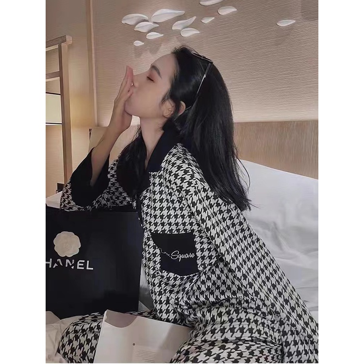 พร้อมส่ง ชุดนอนเซต ชุดนอนขายาว การ์ตูนผู้หญิง แขนยาว+ขายาว ผ้าคอตตอน/ผ้าฝ้าย