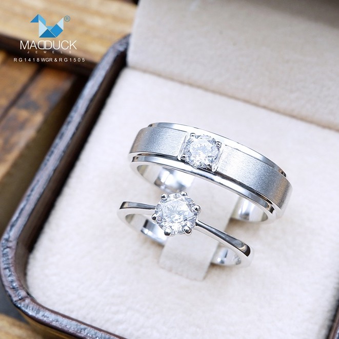 Madduckjewels แหวนเงินแท้ เพชร CZ ชุบโรเดียม RG1418WGR-RG1505