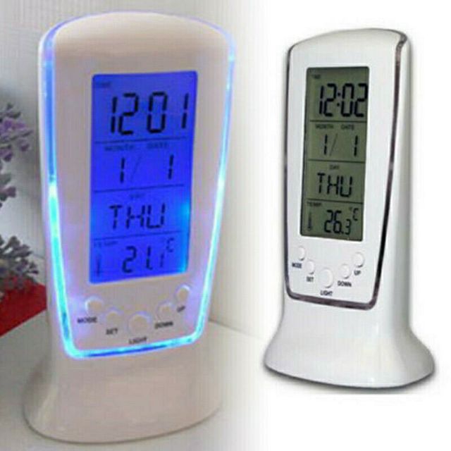 นาฬิกา ดิจิตอล ตั้งโต๊ะ นาฬิกาปลุก มีไฟ บอกเวลา วัน วันที่ เดือน อุณหภูมิ Digital Alarm Clock Light Calendar Thermometer