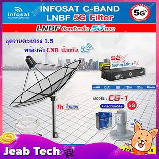 ชุดจานดาวเทียมTHAISAT C-BAND 1.5M(ขาตรงตั้งพื้นและยึดผนังได้) +กล่องPSI S2X HD + LNB 5G infosat รุ่น CG-1 + สายRG6ตามชุด