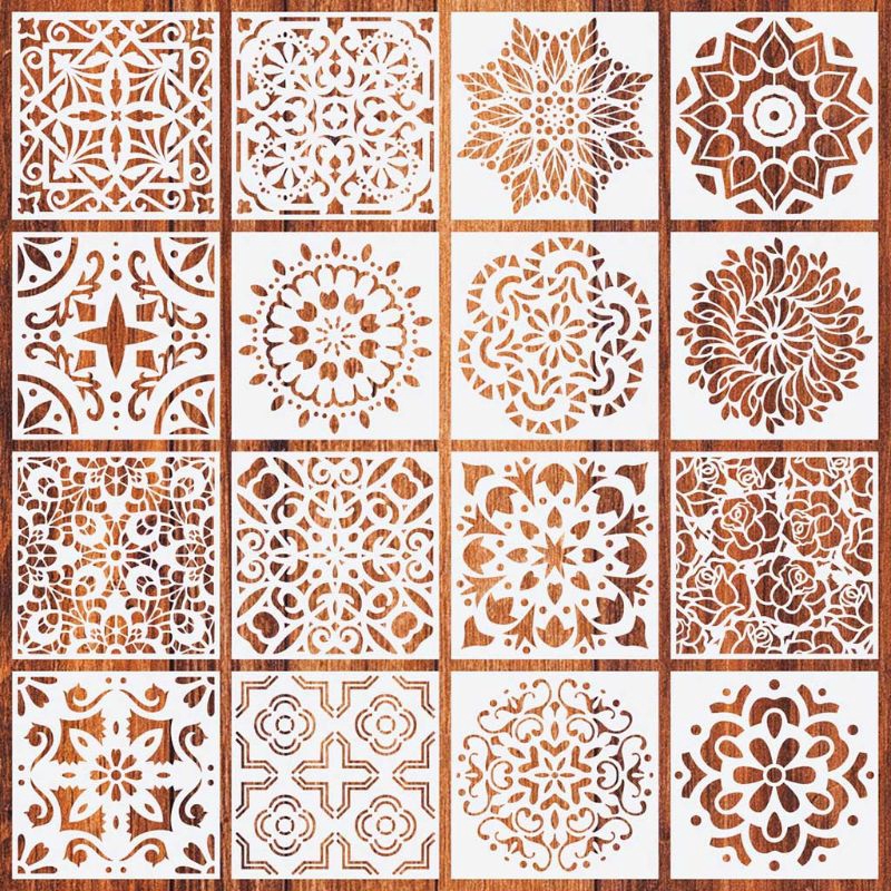 Love* แผ่นแม่แบบ ลายฉลุแมนดาลา สําหรับวาดภาพ ตกแต่งผนัง กระเบื้องไม้ 16 ชิ้น ต่อชุด