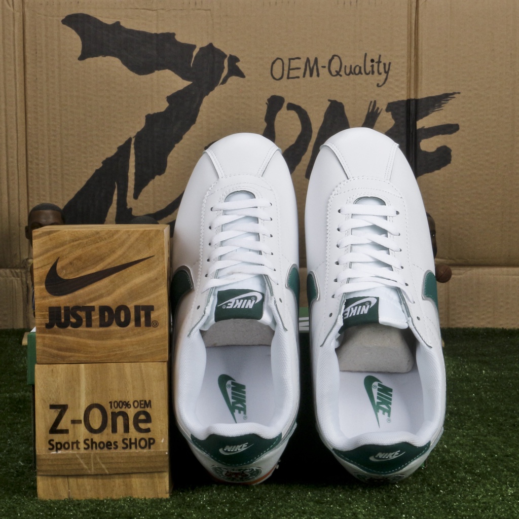 Nike Classic Cortez Running Shoes For Women Men White/Green Low Cut