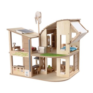 PlanToys 7156  GREEN DOLLHOUSE WITH FURNITURE ของเล่นไม้ แปลนทอยส์  บ้านธรรมชาติรวมเฟอร์นิเจอร์ เสริมสร้างจินตนาการ