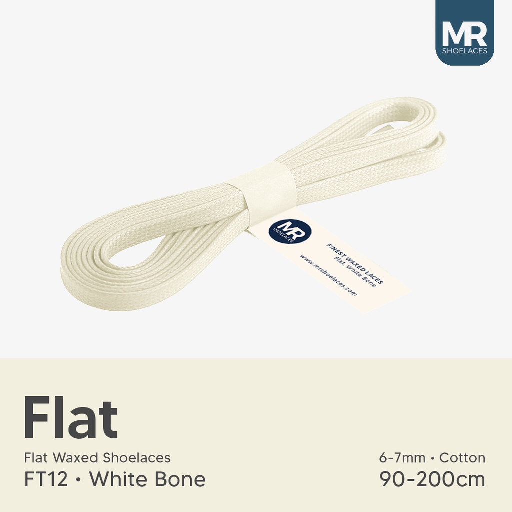 Putih LILIN Mr Shoelaces FT12 White Bone (กระดูกขาว) เชือกผูกรองเท้าแว็กซ์ 6-7mmm Flat Flat 90cm 100cm 120cm 200cm - เชือกผูกรองเท้าระดับพรีเมียม