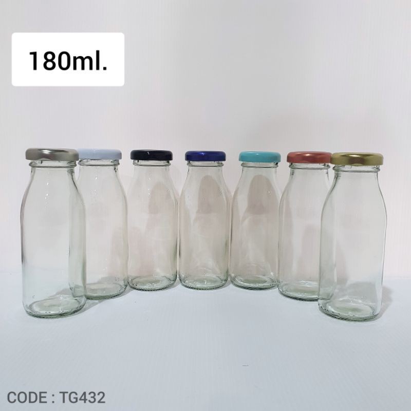 เครื่องใช้ในบ้าน มาใหม่ !! ขวดแก้วนม น้ำผลไม้ 180 ml.พร้อมฝาเกลียวล็อคหลากสี [รหัส TG432]