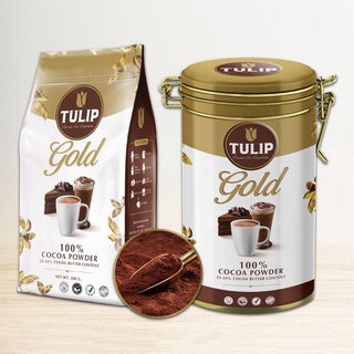 TULIP ทิวลิป โกล์ด เครื่องดื่มโกโก้ ผงโกโก้ 100% สามารถนำไปทำเบเกอรี่ ขนม และไอศกรีมต่างๆ ได้มากมาย รสชาติเข้มข้น หอมมัน