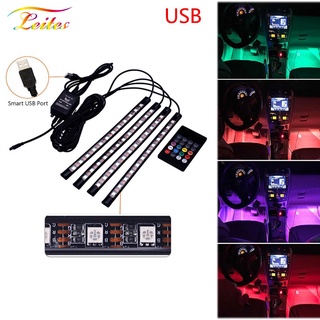 Auto LED RGB บรรยากาศภายใน Strip ไฟตกแต่งโคมไฟเท้าพร้อม USB Wireless Remote Music Control หลายโหมด