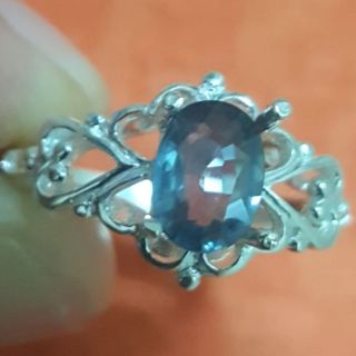 แหวนไพลินกาญฯ ไพลินดิบ เงินแท้925 (Natural sapphire ring) Ring size 6.75