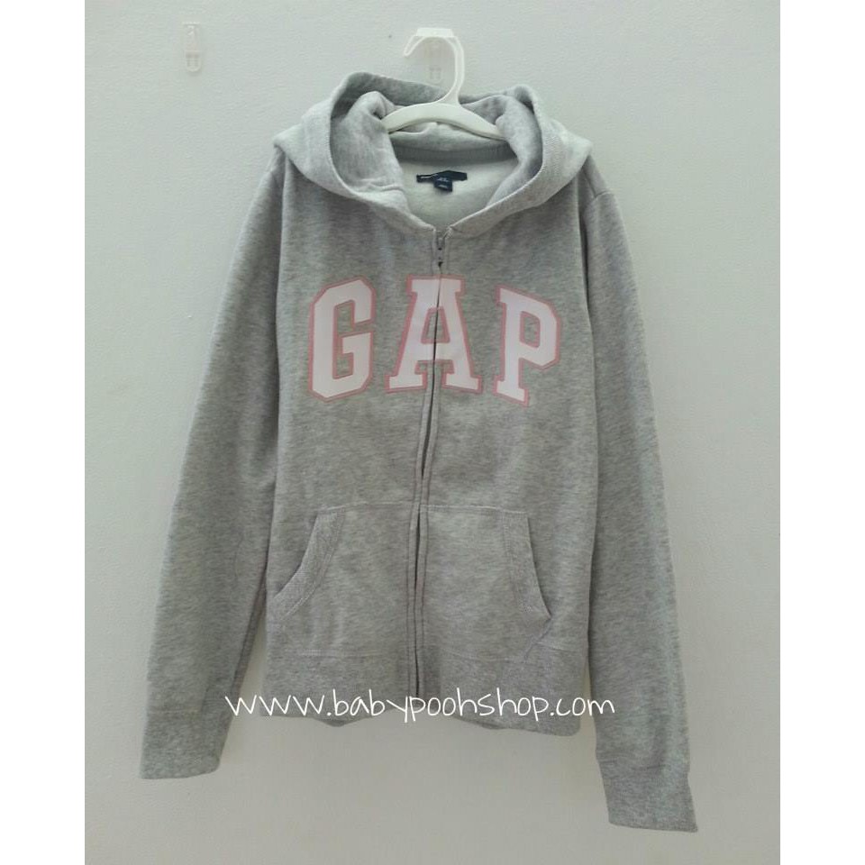 เสื้อเด็ก Gap Kids : กันหนาว GAP ซิปหน้า สีเทา โลโก้ขอบชมพู
