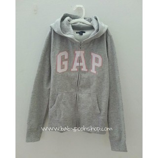 Gap Kids : กันหนาว GAP ซิปหน้า สีเทา โลโก้ขอบชมพู