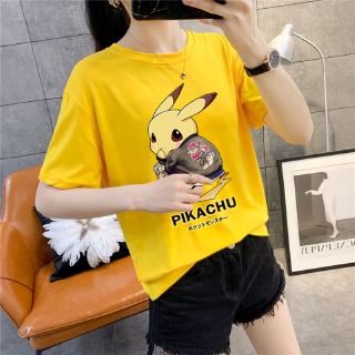 [ราคาถูกที่สุด] รูปแบบใหม่ ลายการ์ตูน Bikachu คอกลม เสื้อยืด  M~3XL  9สี