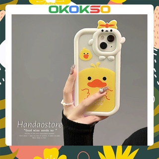 เหมาะสำหรับ OPPO เคสโทรศัพท์มือถือ Reno7pro/reno6/7z/5 ใหม่การ์ตูนโบว์กล้องสเตอริโอเป็ดสีเหลือง Anti-Fall โทรศัพท์มือถือเคสนิ่มคู่รุ่น A9 2020/A15/A53/A31