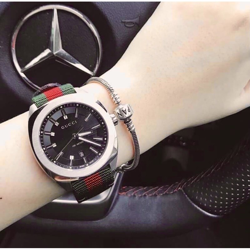 ☬❏✨ผ่อน0%แท้100%✨ YA142305 นาฬิกาข้อมือ Gucci watch สายเขียวแดง GG2570 Nylon