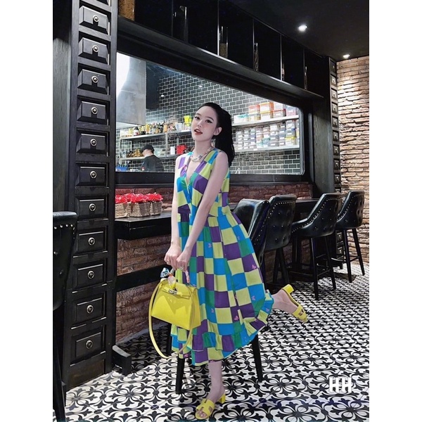 VN601 - YELLOW BLUE PURPLE CARROT HEARTNECKLACE DRESS