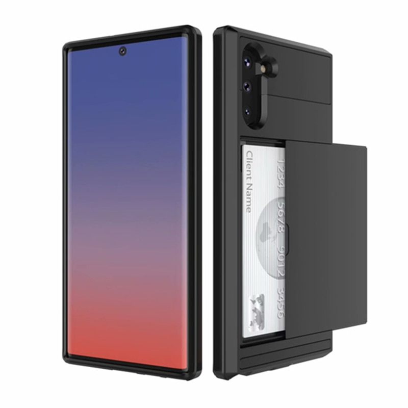 เคสโทรศัพท์มือถือ PC TPU แบบสองชั้น กันกระแทก พร้อมช่องใส่บัตรเครดิต สําหรับ Samsung Note 10 Plus Ga