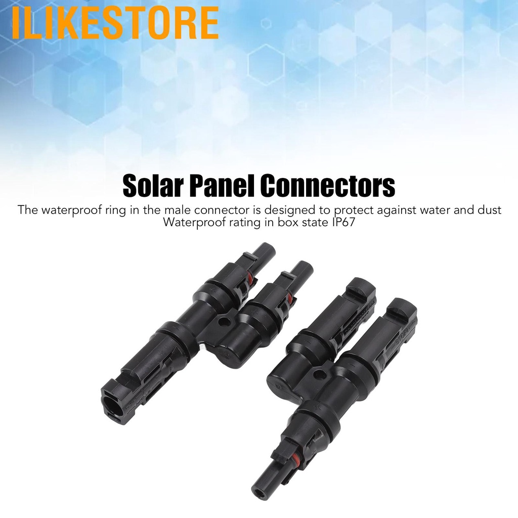 Ilikestore 1Pair Solar Panel 2 to 1 T Branch Connectors Photovoltaic Connector Rated Voltage 1000V DC #4