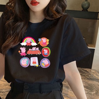 CX คอกลมเกาหลีเสื้อยืดขนาดบวกการ์ตูน Peppa รูปแบบหมูพิมพ์เสื้อยืดผ้าฝ้ายเสื้อยืดขนาดใหญ่สําหรับ w}*