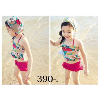 ชุดว่ายน้ำ 3 ชิ้น เสื้อ+กระโปรง+หมวก