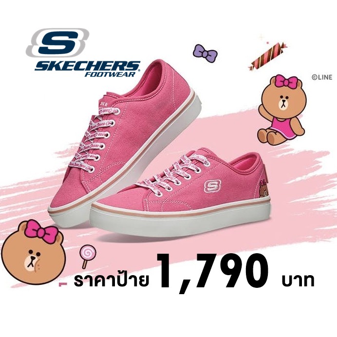 🇹🇭 แท้~ช็อปไทย​ 🇹🇭 Choco ช็อคโค่ (ชมพู) SKECHERS Line Friends รองเท้าลำลองผู้หญิง ผ้าใบสุขภาพ รองเท้าไลน์