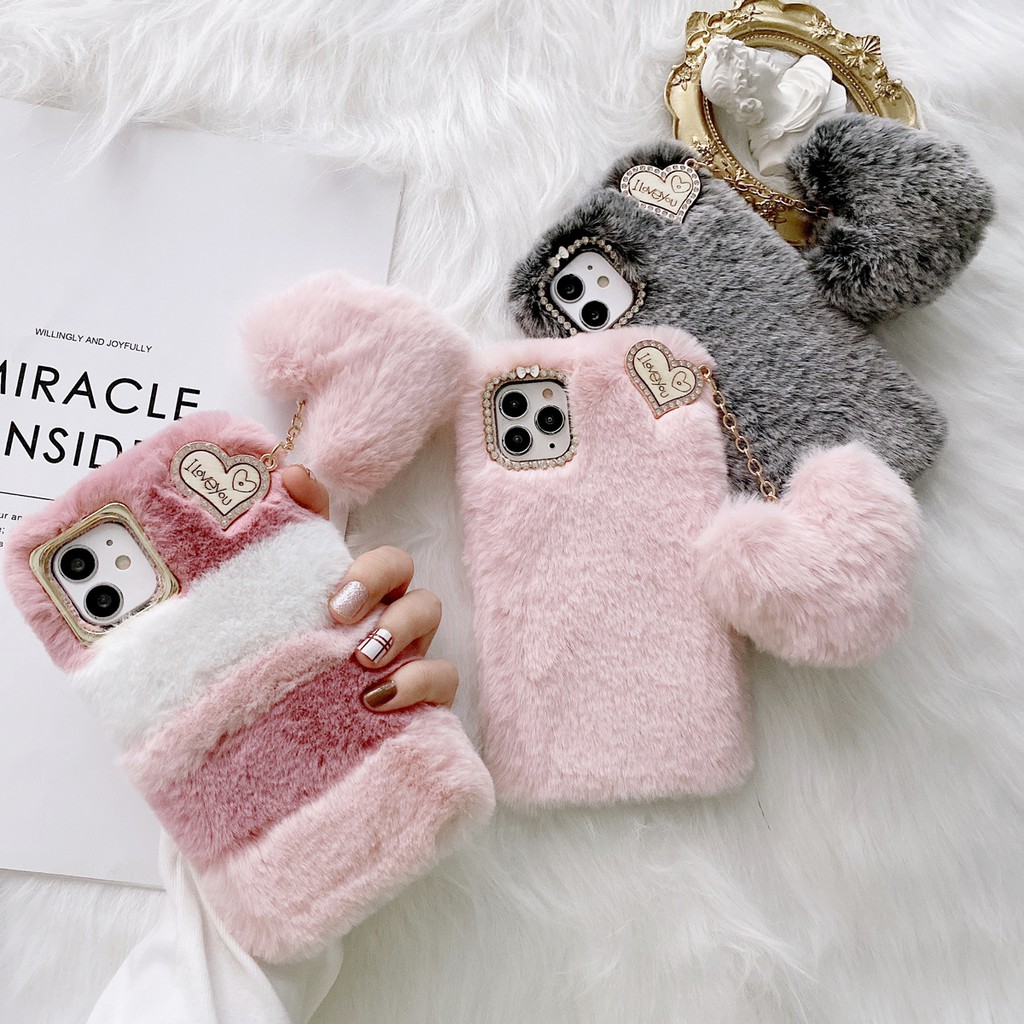 เคสโทรศัพท์มือถือ ประดับขนเฟอร์ ลายหัวใจ สําหรับ iPhone 13 12 11 X XS Pro Max mini 8 7 6 Plus