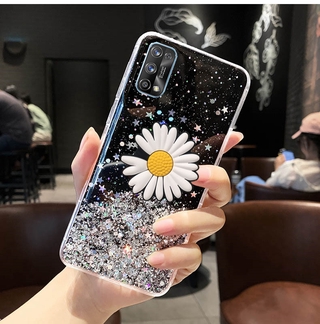 เคสโทรศัพท์ Realme 7 Pro เคสซิลิโคน TPU นุ่ม สีใส แต่งกลิตเตอร์วิบวับ พร้อมขาตั้งรูปดอกเดซี่