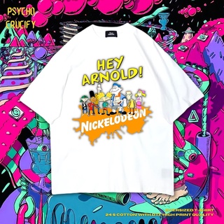 Psycho Crucify "Hey Arnold!" เสื้อยืด ขนาดใหญ่ | สีขาว | เสื้อยืด พิมพ์ลาย Hey Arnold | Nickelodeon นิกเกิลโลเดียน | เสื