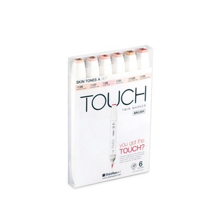 TOUCH TWIN 6 BRUSH MARKER SET (Skin) / มาร์คเกอร์หัวพู่กัน-หัวตัดขนาดกลาง เซ็ต 6 แท่ง โทนสีเนื้อ