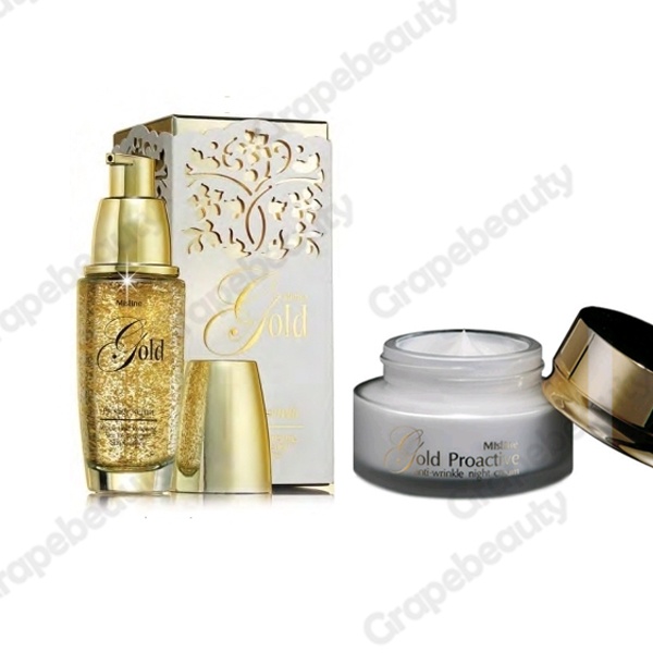 เซ็ตบำรุงผิวทองคำ Mistine Gold Prestige 30ml. and Proactive Series 30g. ช่วยลดเลือนริ้วรอย มอบผิวสวยดุจประกายทองคำ