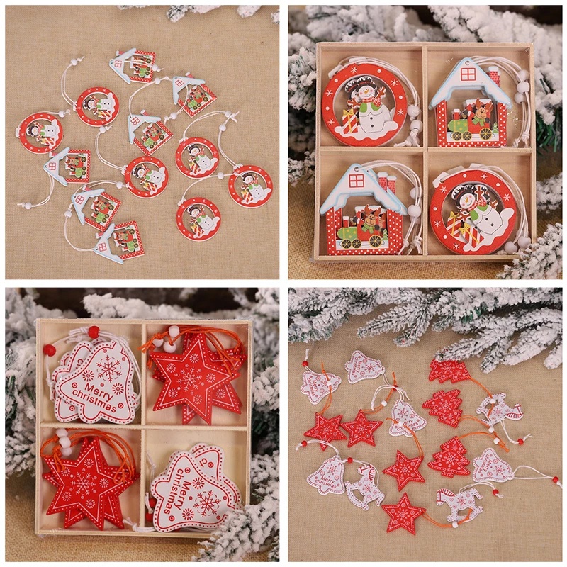 [เครื่องประดับต้นคริสต์มาส] [จี้ไม้รูปเกล็ดหิมะ] [Xmas Tras Home New Year ของขวัญสําหรับเด็ก 12 ชิ้น / กล่อง]