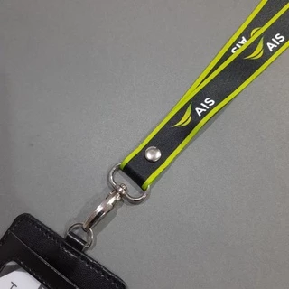 สายคล้องบัตร AIS สายใหญ่สีดำเขียว พร้อมซองหนังใส่บัตร Taladcard