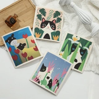 พร้อมส่ง! 97 ผ้าฟองน้ำ ฟองน้ำล้างจาน ผ้าเช็ดจานอเนกประสงค์ พิมพ์ลายน่ารัก ซับน้ำดี แห้งไว