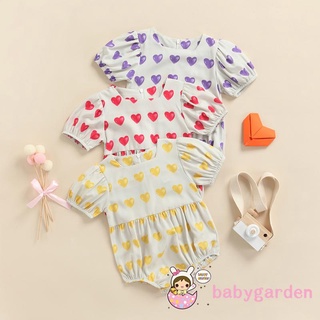 BABYGARDEN-Baby Girls Summer Romper, Short Sleeve Heart Valentine’s Style Square Neck Snap Buttons Jumpsuit