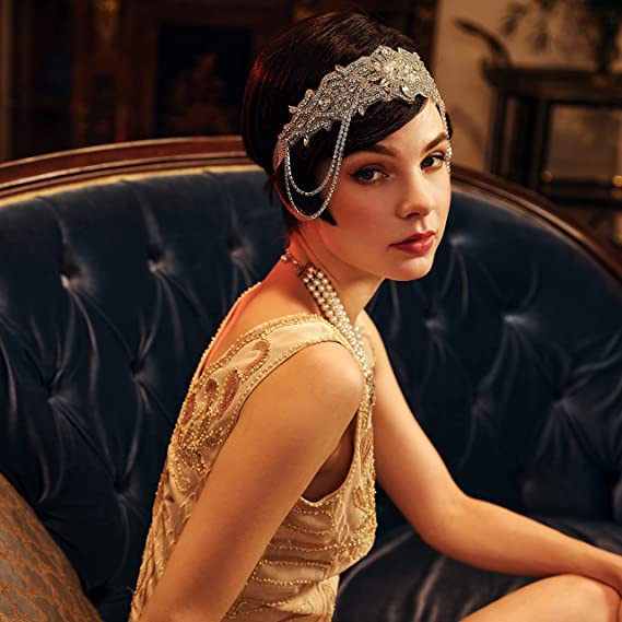 New Vintage Beaded Head Piece Headband 1920s Bridal Flapper Great Gatsby Prom 