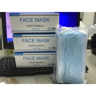 พร้อมส่ง !! 😷😷 face mask  สีฟ้า 50 ชิ้น/1 กล่อง